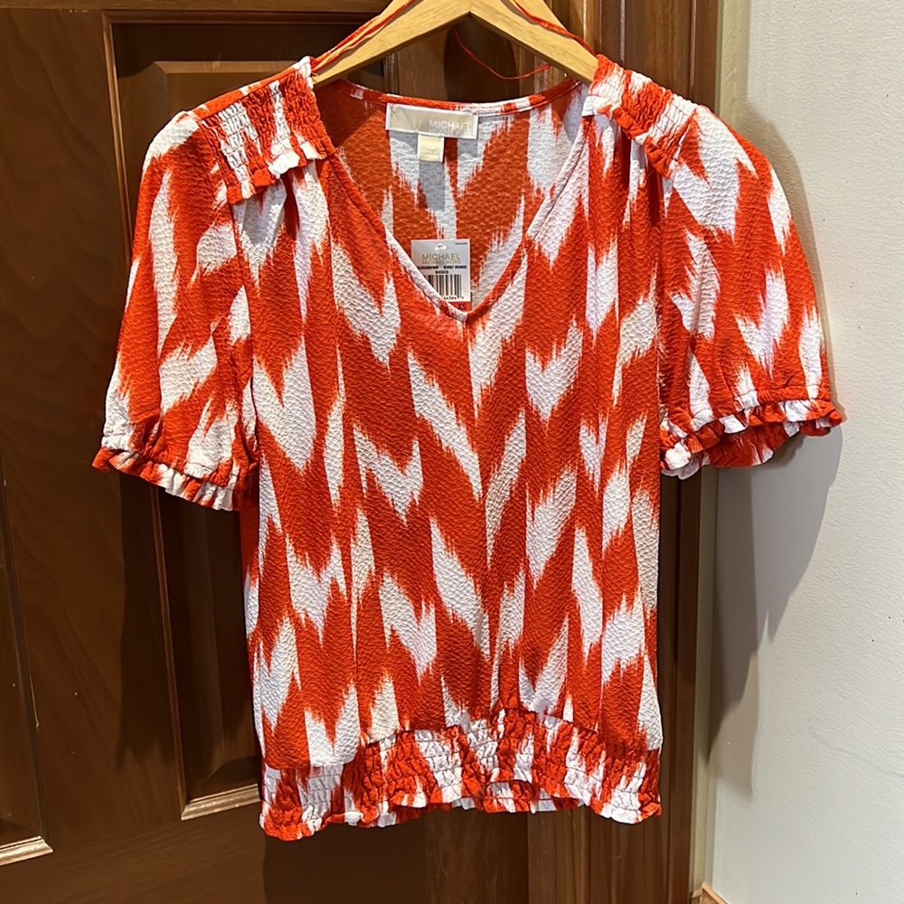 Michael Kors Women’s Burnt Orange/White Top/Blouse, size XS